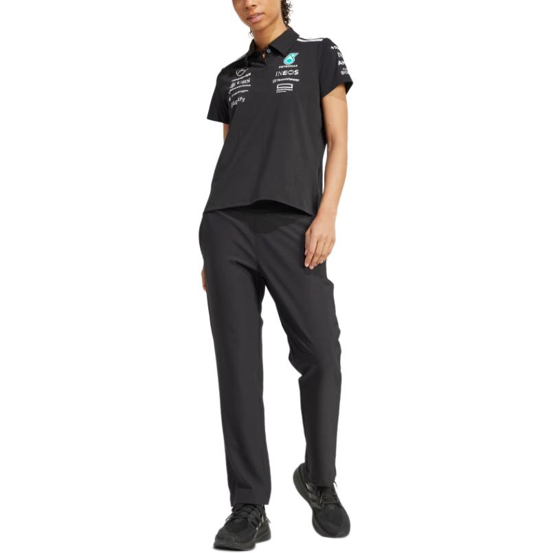adidas X Mercedes-Amg Petronas F1 Team Ss25 Mode Weich Vielseitig Gestreift Bequem Kurzarm Poloshirt Damen Oberteile Schwarz JX0759