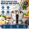 Stainless Steel Mortar And Pestle Set Silver Garlic Grinder Bowl Spice Preparation