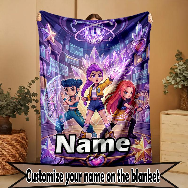 Custom Name Personalized Kpop Demon Hunter Print Blanket, Home Decor, Bedroom, Sofa, Camping, Couch, Gifts for Birthday Christmas