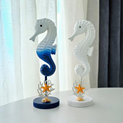 Ornamenti Cavalluccio Marino in Legno con Base Rotonda Rustico Conchiglia Stella Marina Cavalluccio Marino Statuetta Decorazione Casa Costiera Casa al Mare