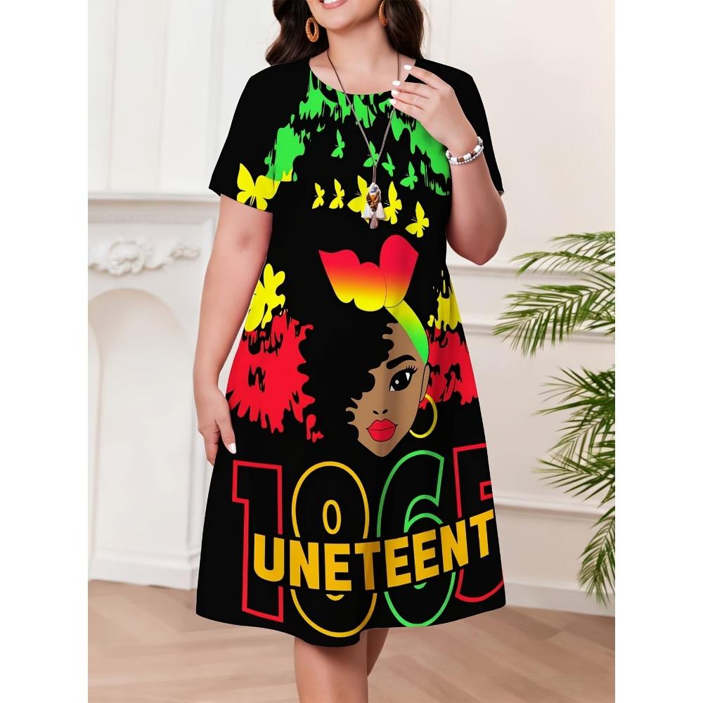 Retro Women's Summer Short Sleeve Round Neck Dress, 3D African Girl Print Casual Dress