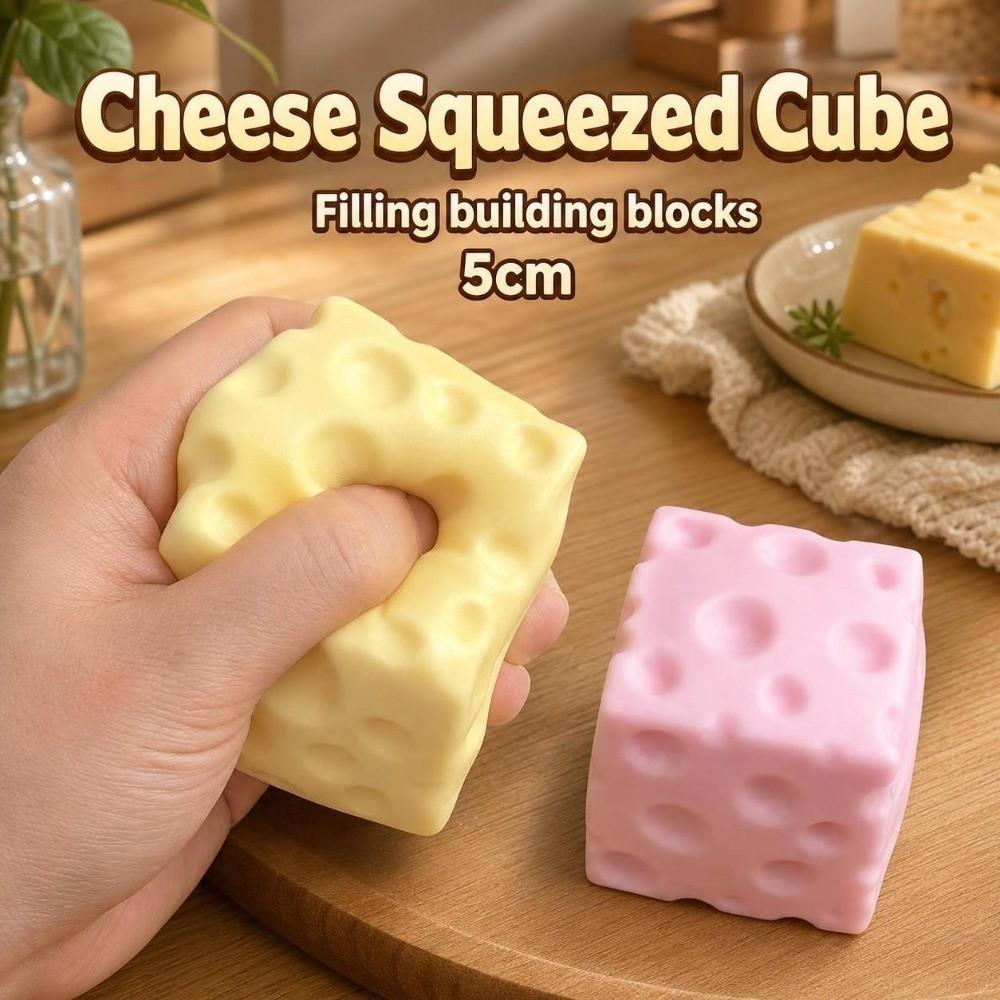 5cm Cheese Squeezed Cube Crunchy Cheese Squishy Toy Portable Cheese Stress Ball Home Decoration
