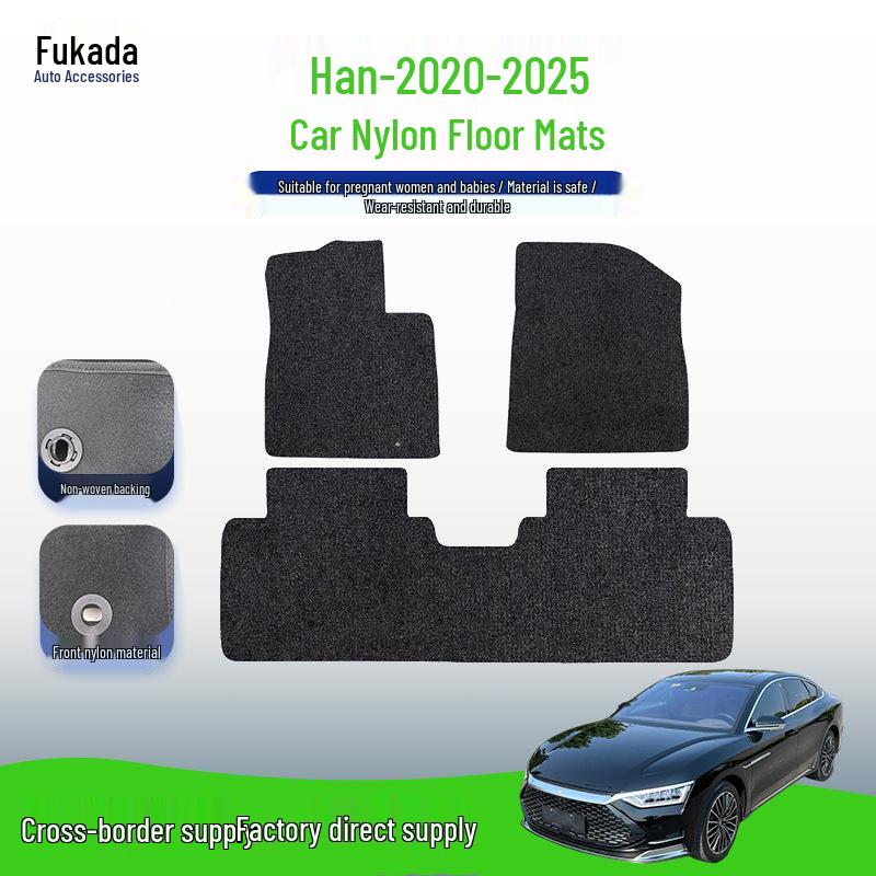 Black Wear-Resistant Nylon Floor Mats for BYD Han (2020-2025 Models) - Full Coverage, Vehicle-Specific