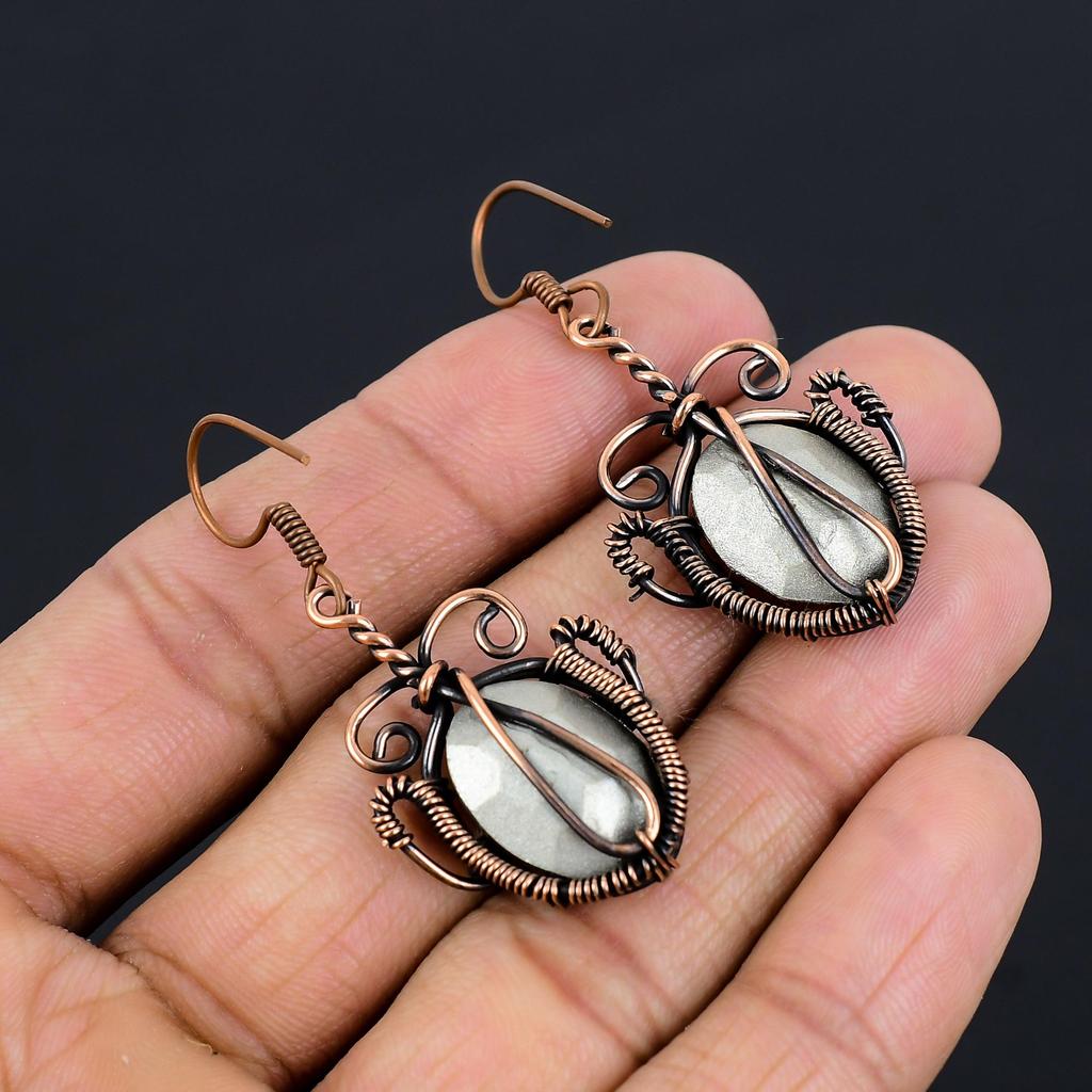 Citrine Earrings, 999 Copper Wire Wrapped Gemstone Jewelry, Handmade Earrings, For Thanksgiving