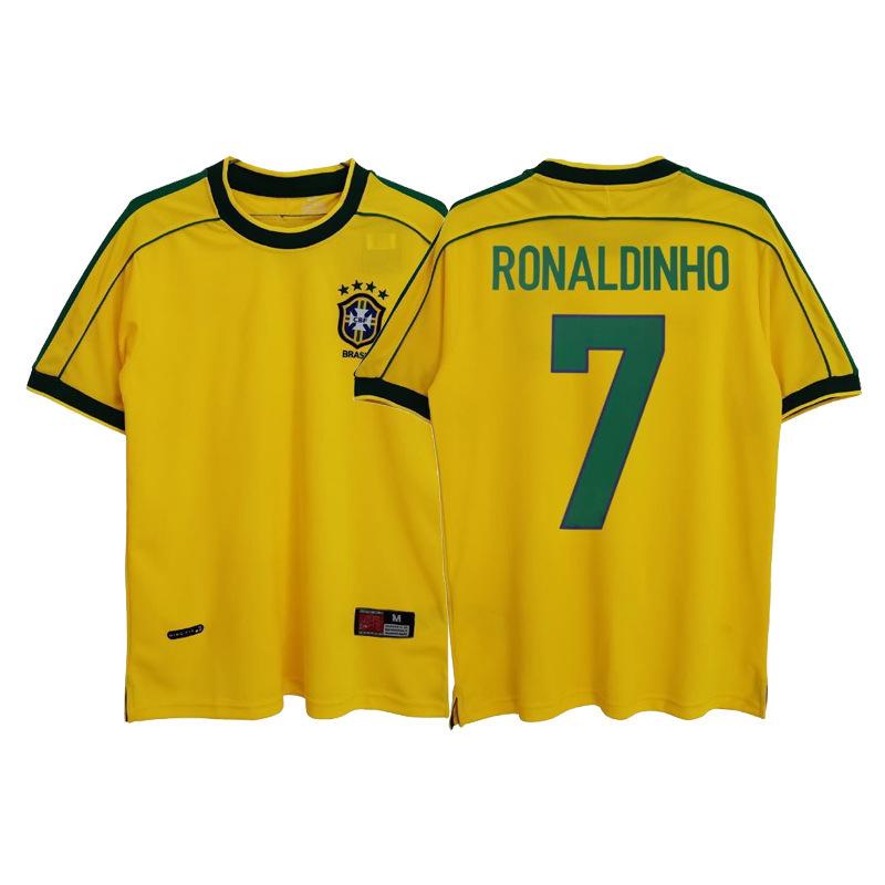 98-02 Brazil Home Jersey No. 6 Carlos No. 7 Ronaldinho No. 9 Ronaldinho Retro Classic Jersey