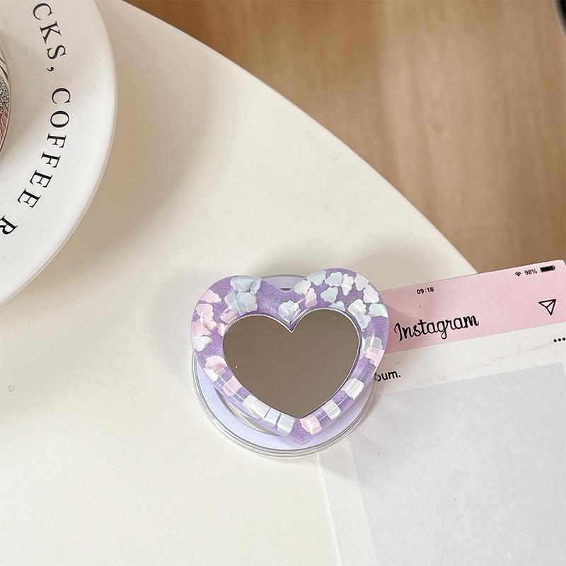 Creative Heart Mirror Phone Stand: Telescopic, Folding, Portable, Stable Desktop Holder