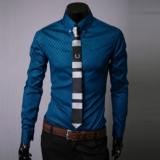 Pánská košile kostkovaná s límečkem na knoflíčky jednoradová business jarní košile do práce