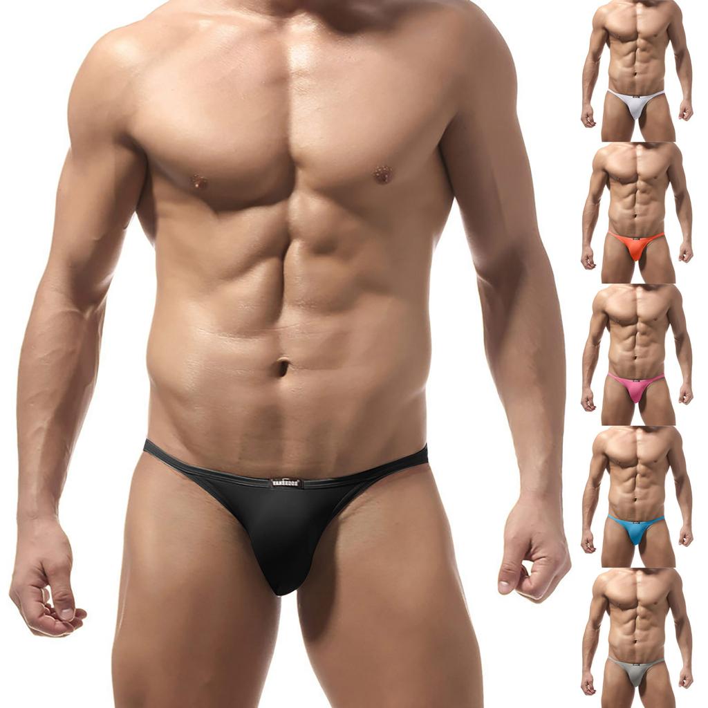Men's Elastic Tight Low Waist Solid Color Sexy Shorts Ice Silk Briefs
