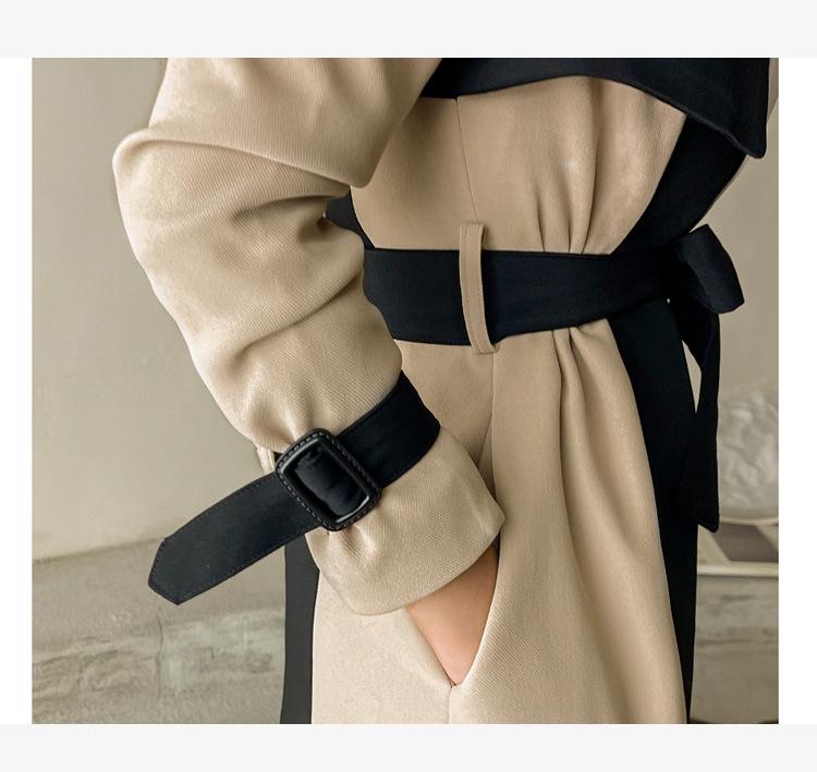 2026 British-Style Women's Windbreaker: Korean Suit Collar, Color-Block Belted Jacket