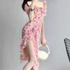 Summer floral dress for women's new high-end feel, ripe style, fashion temperament, irregular waist skirt for women