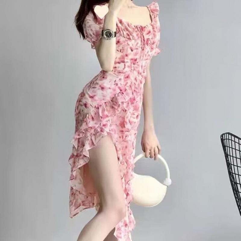 Summer floral dress for women's new high-end feel, ripe style, fashion temperament, irregular waist skirt for women