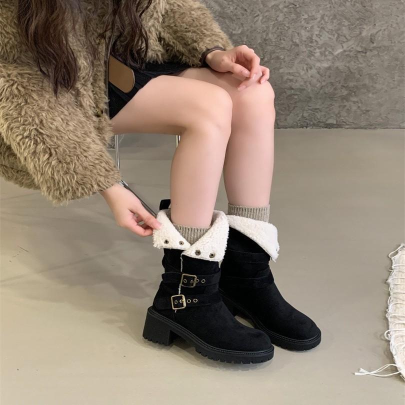 Retro thick-soled Maillard Martin boots for women 2025 autumn and winter new two-wear knee-length snow boots warm short boots for women