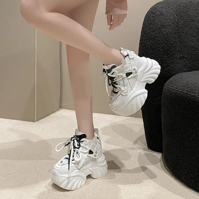 Fashion Women Platform sneaker Casual Shoes Hot Sale 2025 New Lace-up Chunky Sneakers Wedges Hidden Heels Leisure Shoes for Woman