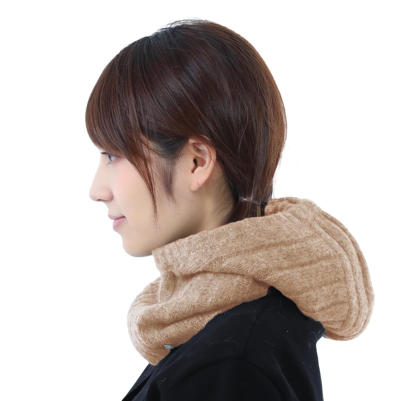 

TRAX SHOP Розовый Клуб Вязаный Шарф-манишка с капюшоном Теплая и стильная манишка с капюшоном для женщин, Шарф на пуговицах, (бежевый) бежевый