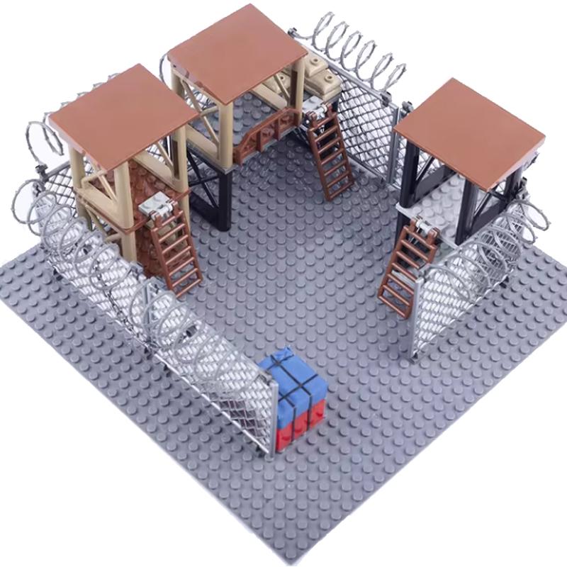 WW2 Military Outpost Scene MOC Building Block Set Soldier Lookout Drone Cannon Car Base Scale Model Kit Weapon Gun Launcher Toy Gift Present K057