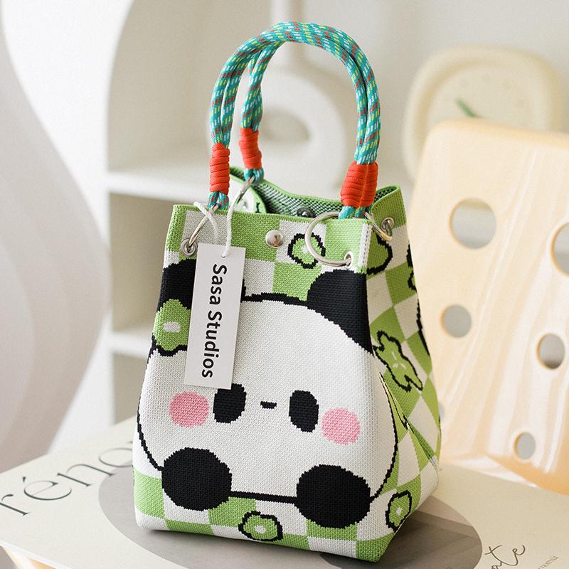 Stilvolle japanisch-koreanische Strickhandtasche: Große Tragetasche & Tragbare Pendel-Quadrat-Tasche