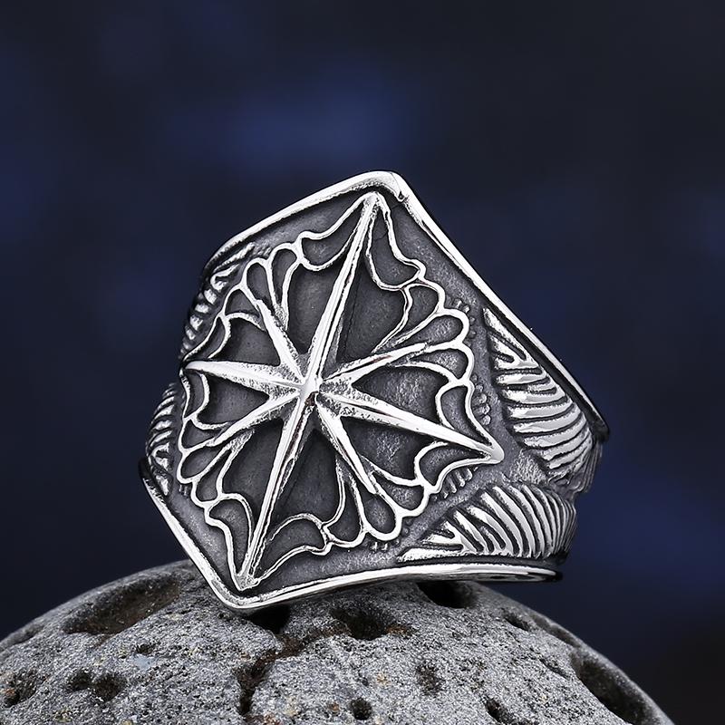 New Fashion 316L Stainless Steel Unique Viking Compass Ring for Man Women Biker Jewelry Boyfriend Gift