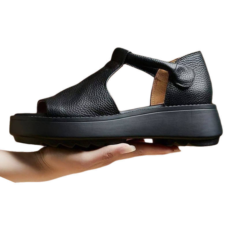 Height-increasing thick-soled Roman fish mouth sandals women's summer mid-heel soft-soled retro casual