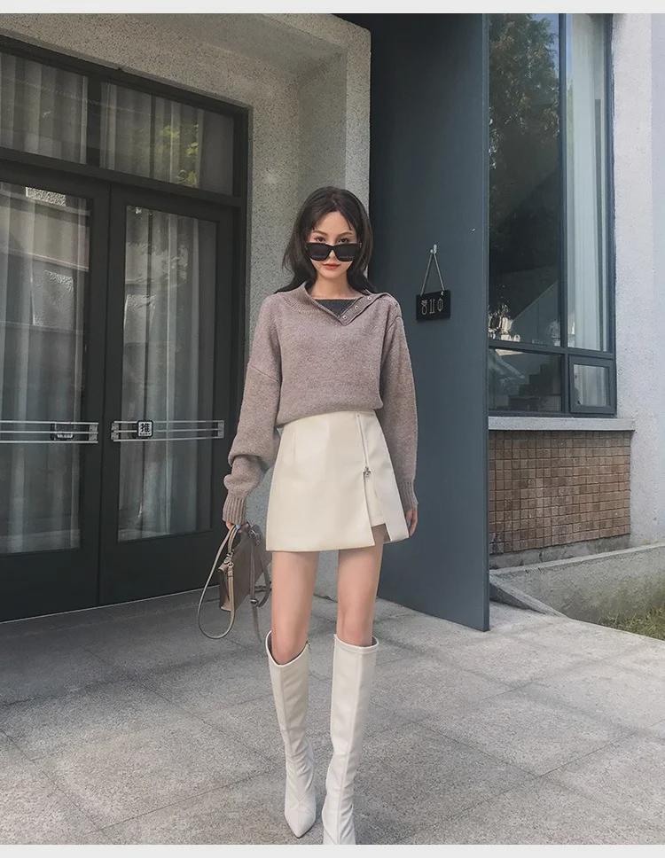 Fustă Slimming din Piele PU cu Talie Înaltă Toamnă/Iarnă 2023 - Șold Irregular, Fashion A-line Coreeană