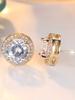 Fashion White Zircon Round Pearl Stud Earrings Silver Color Vintage Crystal Wedding Jewelry For Women