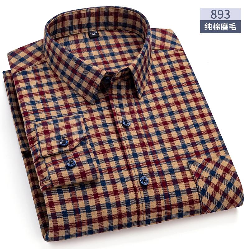 Oversized S~6XL Men's Plaid Shirt Long Sleeve Autumn Spring Soft Standard Fit 100% Cotton Brushed Outerwear Casual Man Clothing