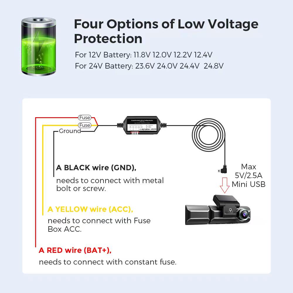 AZDOME Dashcam Hardwire Kit with Voltage Regulator