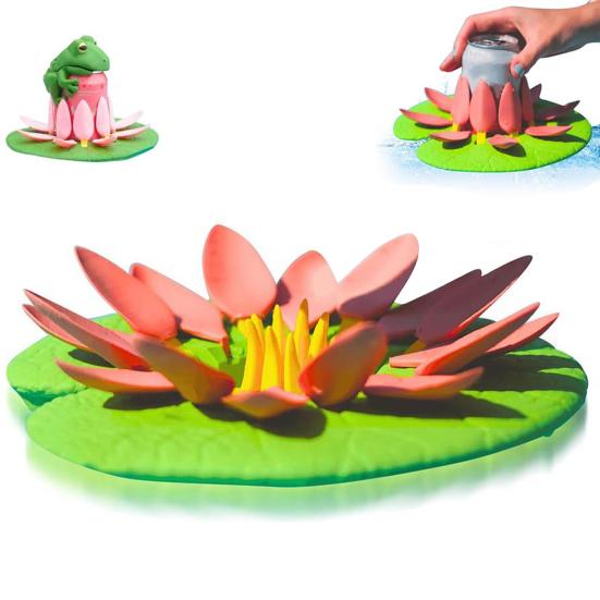 Frog Can Lid Lily Pad Cup Holder Set Reusable Soda Can Cover Secure Can Lids with Cup Holder Whimsical Drink Accessories