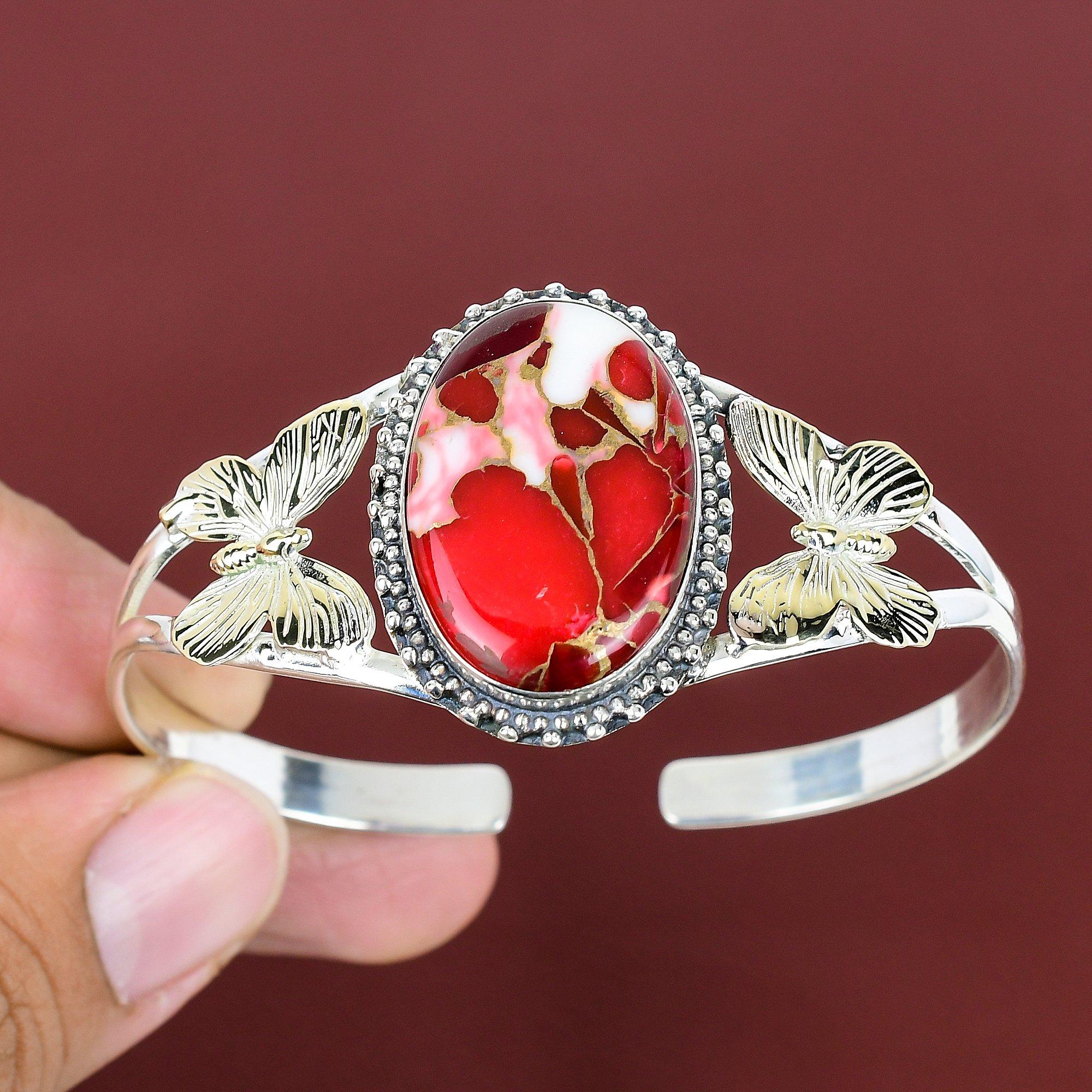 Kingman red mohave copper turquoise gemstone bangle 925 sterling silver adjustable cuff bracelet 18k gold plated bangle butterfly jewelry Adjustable