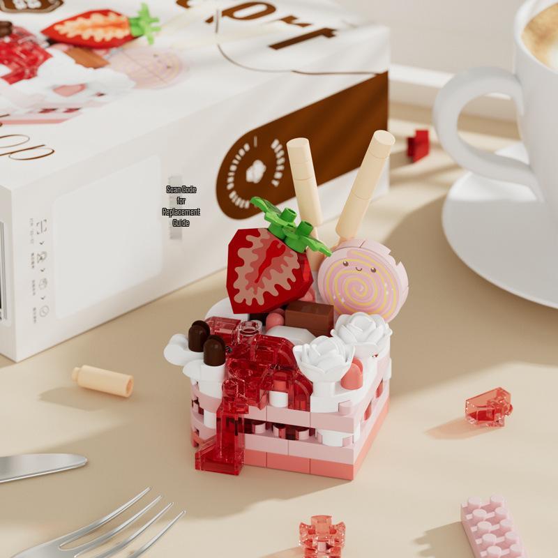 Handmade Strawberry Chocolate Lego Cake Building Toy - Children's Birthday Gift