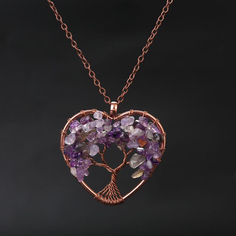 Fashion Tree Of Life Pendant Necklace Jewelry Natural Stone Healing Crystal Stone Necklace For Woman Yoga Accessories