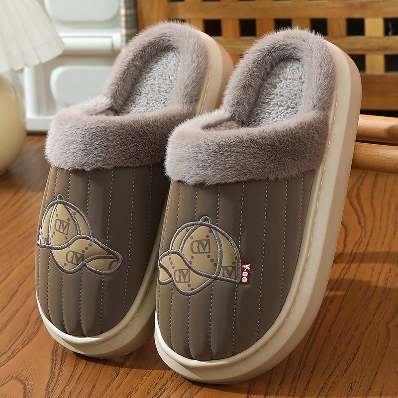 

Кожаные хлопковые тапочки для пары осень-зима домашнее тепло домашние комнатные нескользящие на толстой подошве плюшевые тапочки мужские 44-45