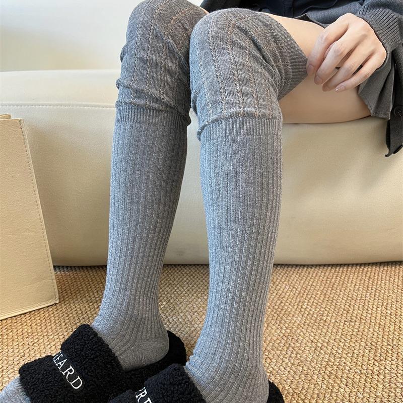 Spring And Autumn Knee Socks Stacking Socks Women'S White High Tube Socks Korean Version Hollow Gray Stockings With Boots Thigh Socks