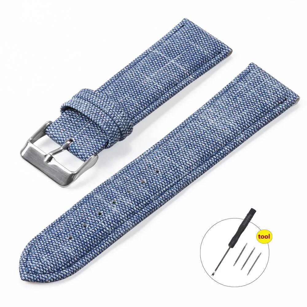 

12/14/16/18/20/22 мм Нейлоновый ремешок для часов с джинсовым узором для Huawei Gt2/3, винтажный ремешок для часов для мужчин и женщин, аксессуары 12mm светло-синий