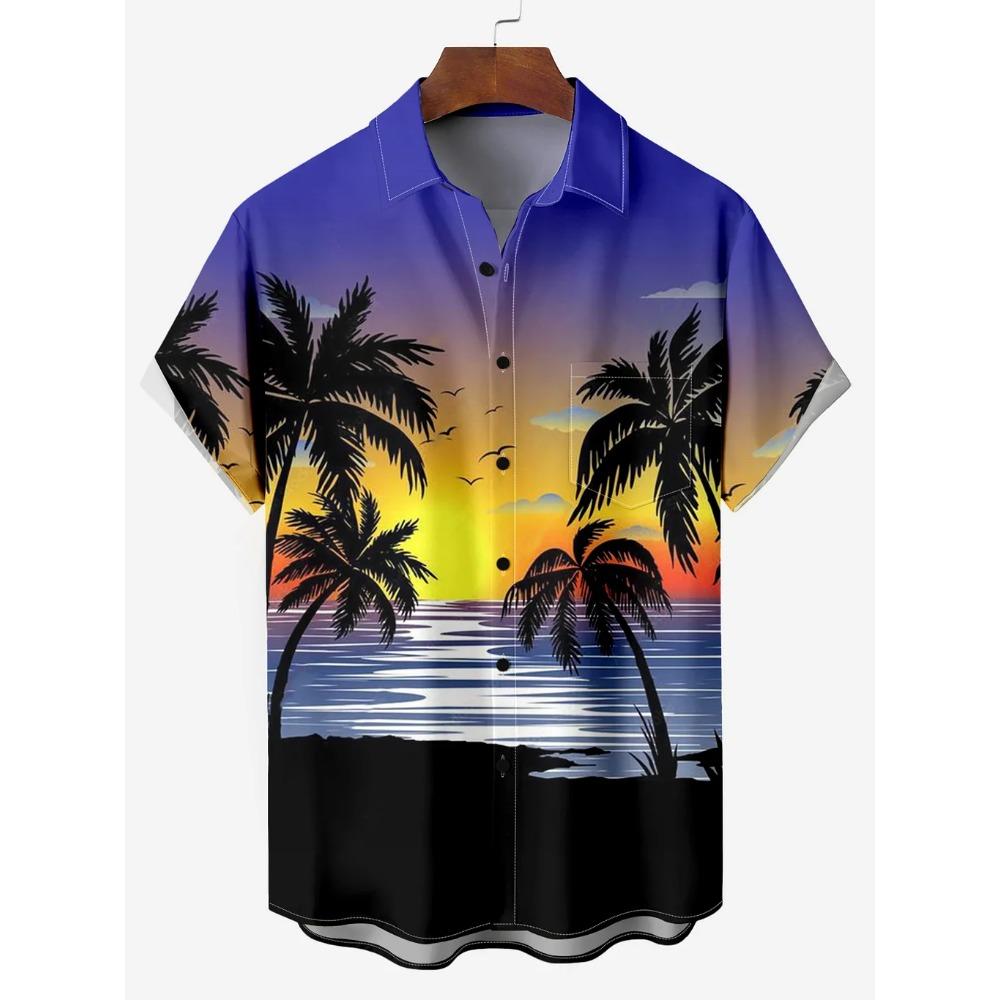 2024 Mode Hawaiianische Kokospalmen 3D-Druck Hemd mit Umlegekragen lässig Kurzarmhemd Sommer lockere Hemden für Jungen 3XL