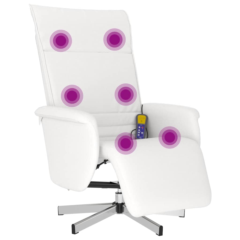 Massage Chair with Footrest White Faux Leather