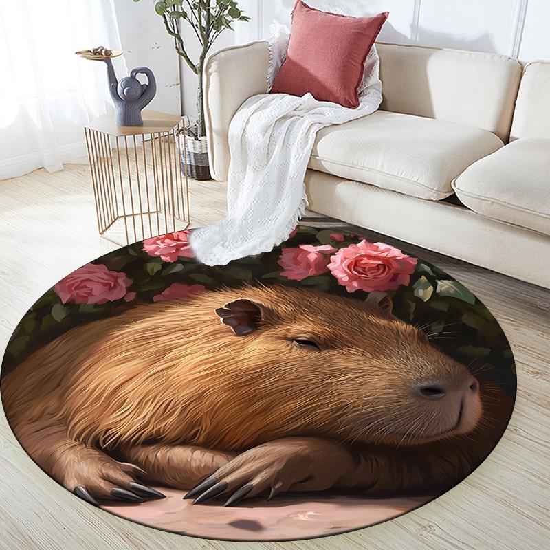 

Capybara and Roses pattern round rug,Carpet Rug for Living Room Bedroom Playroom ,Non-slip Floor Mat,Holiday Gifts and Birthday Gifts. 80cmx80cm