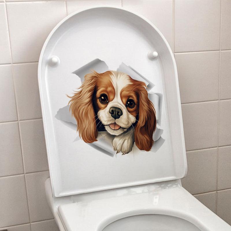 Cute Dog Toilet Stickers Bathroom Decoration Stickers Door Stickers Wall Waterproof Self-adhesive Decals