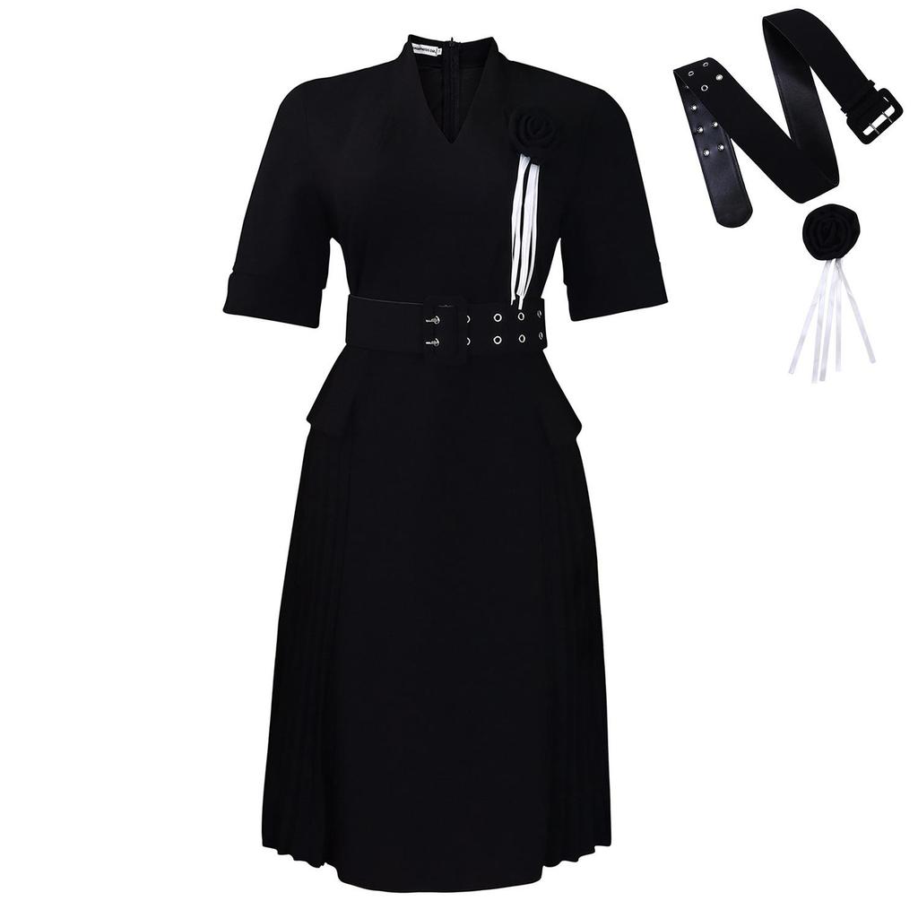 Dámské plus size šaty s výstřihem do V, plisováním a vysokým pasem s africkým potiskem