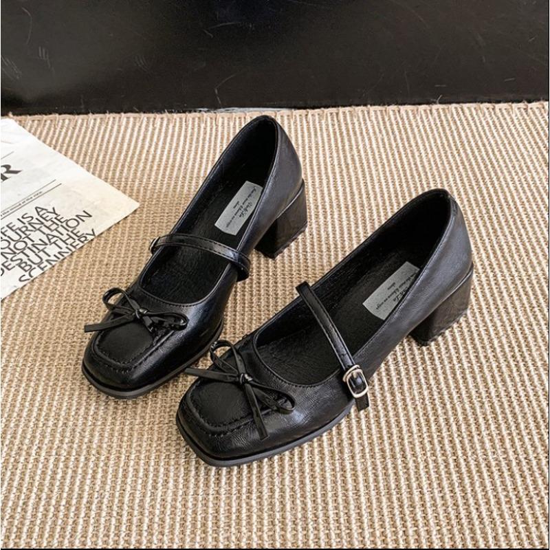 

Fashion 2025Spring Autumn New Style Luxury Jane Shoes Fashion Shallow Round Toe Mid Heel Shoes Ladies Elegant Outdoor Single Pump Shoes 35 чёрный