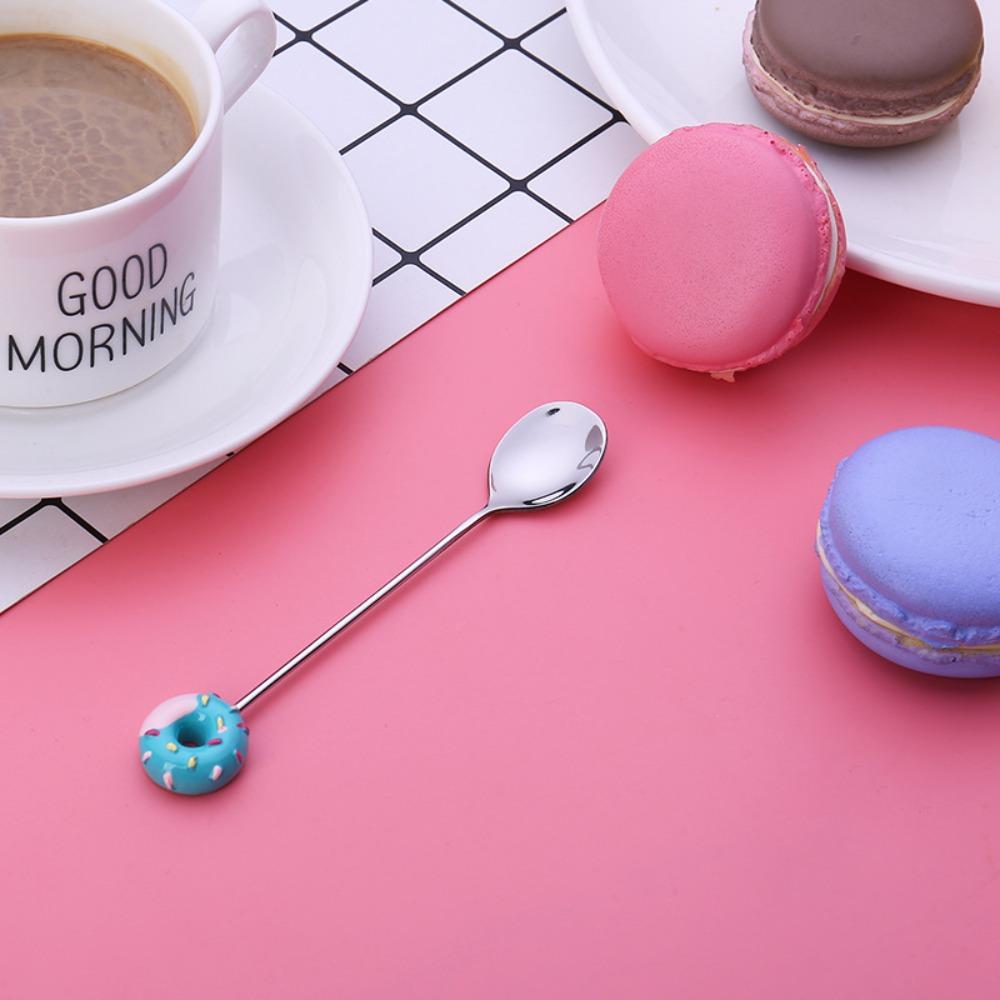 Stainless Steel Donut Spoon Colorful Designs Salad Mixing Spoon Coffee Spoons  Dessert Stirring