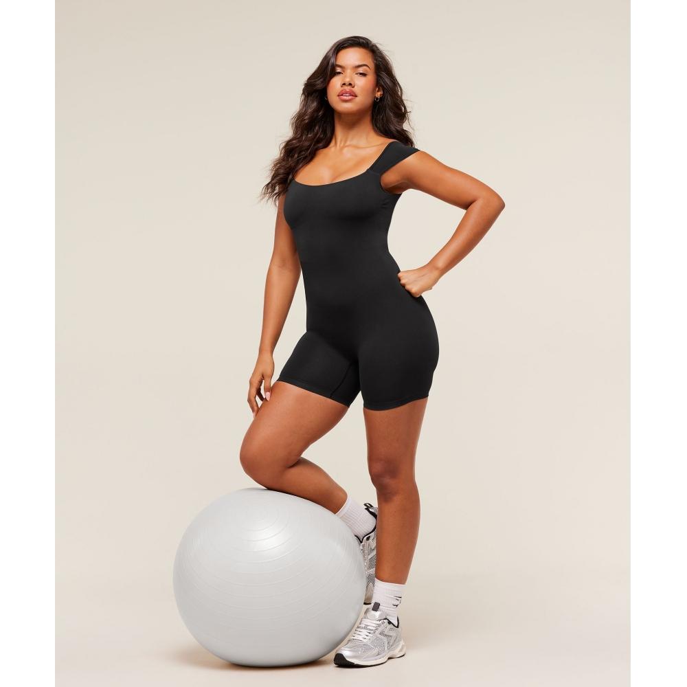 Gymshark Soft Sculpt Cap Sleeve All In One Black B4b7g Bb2j