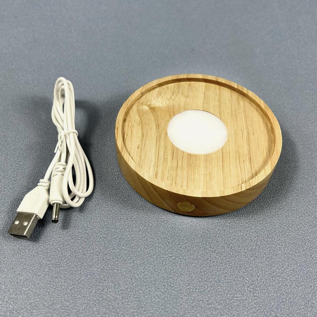 Touch LED Solid Wood Wireless Night Light Ornament with Acrylic Display Pad