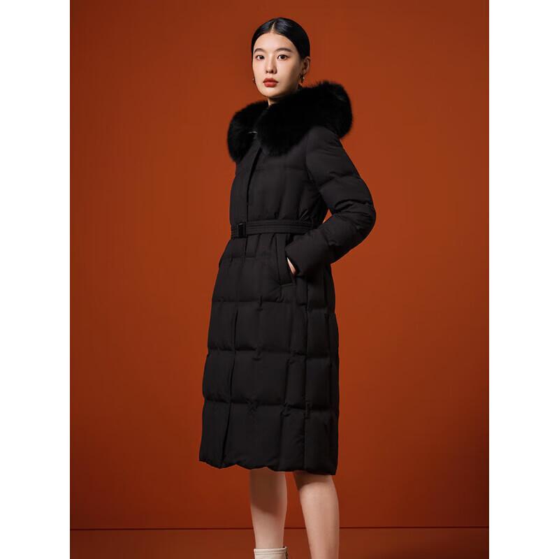 Tanboer Women's Extreme Cold Long Goose Down Jacket with Blue Fox Fur Collar TB232868