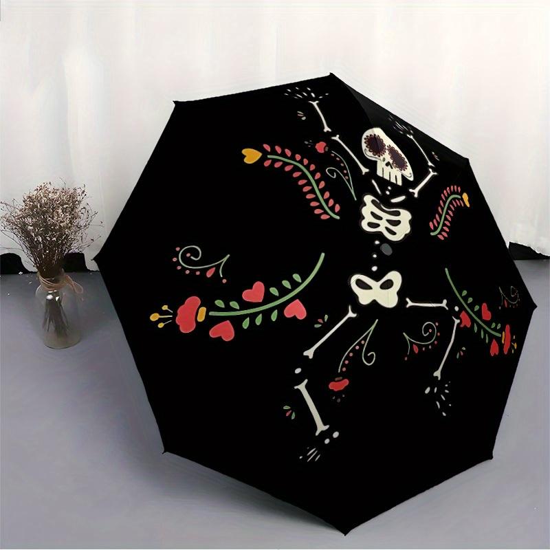 1pc Skeletal Flowers Automatic Open/Close Umbrella, Portable Folding Umbrella for Travel, Themed Events, It is suitable as a gift for various festival