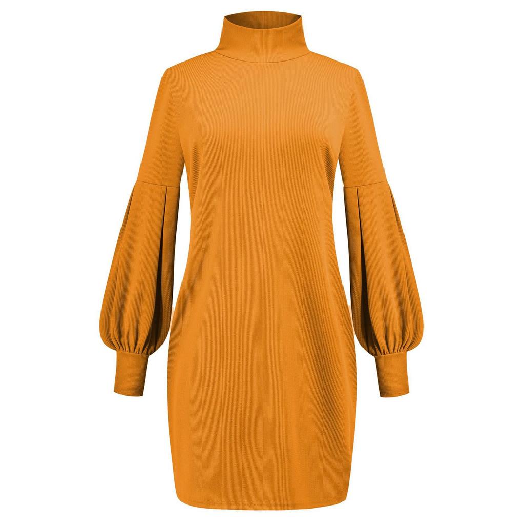 Casual Fashion Women's Thread Solid Color Round Neck Long Sleeve Hip Dress