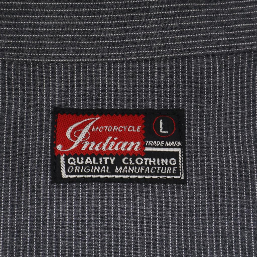 Indian Motorcycle Grey Cotton IM27052 Pinstripe Embroidered Shirt Tops L Gray stripesUsed
