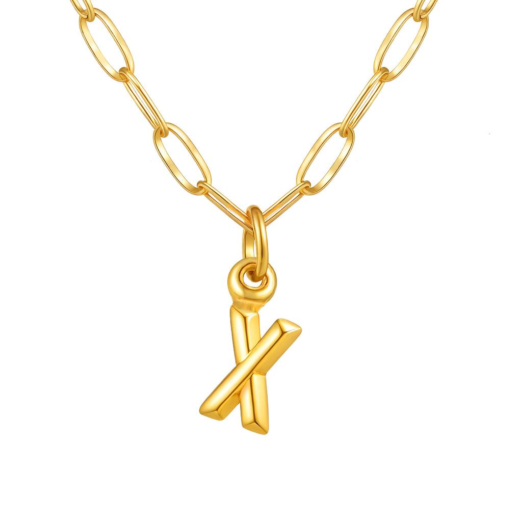 Stainless Steel Plated 18K Gold Small Square Chain Three-Dimensional 26 Letter Pendant Necklace Fashion Jewelry Nc-1958