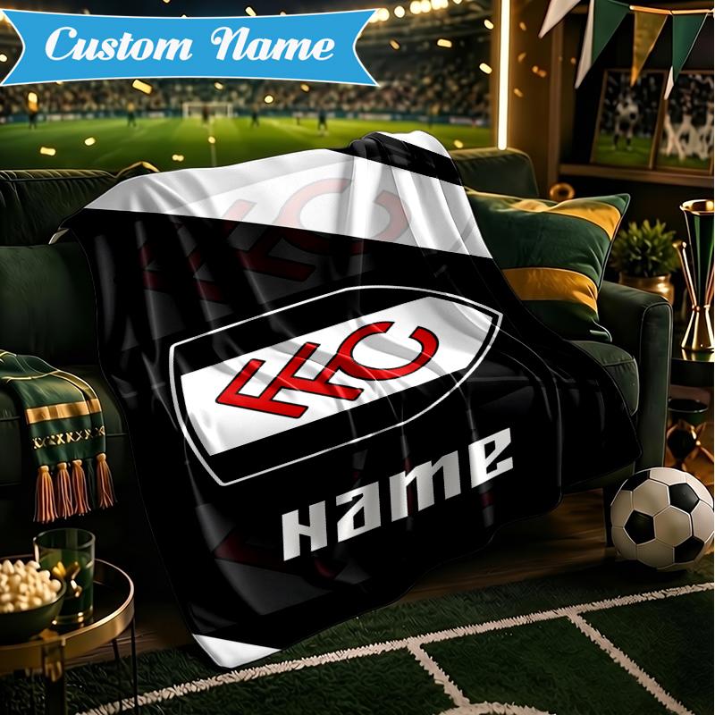 Custom Name Fulham FC Crest Blanket Lightweight Ideal Bedding Blanket Perfect for Travel, Camping, Living Rooms, Sofas, Christmas Gift