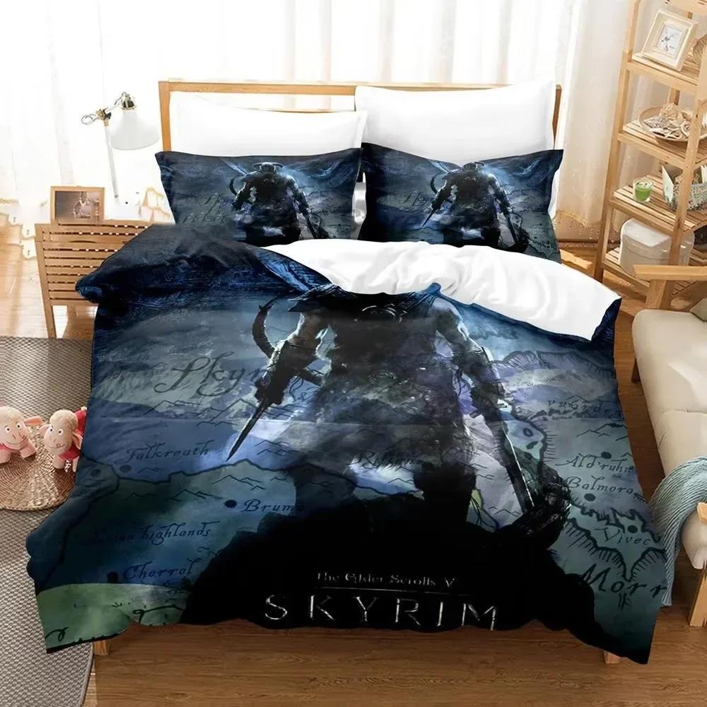 Ensemble de literie 3D Skyrim Housse de couette Taies d'oreiller Simple Jumeau Complet Queen King Size Décoration de maison Couette Cadeau pour Garçons
