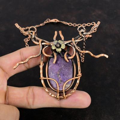Purpurit Edelstein Halskette Kupferdraht gewickelte Halskette Handgefertigter Schmuck Verstellbare Kettenhalskette Wunderschöner Kupferschmuck Geschenke für Ehefrau